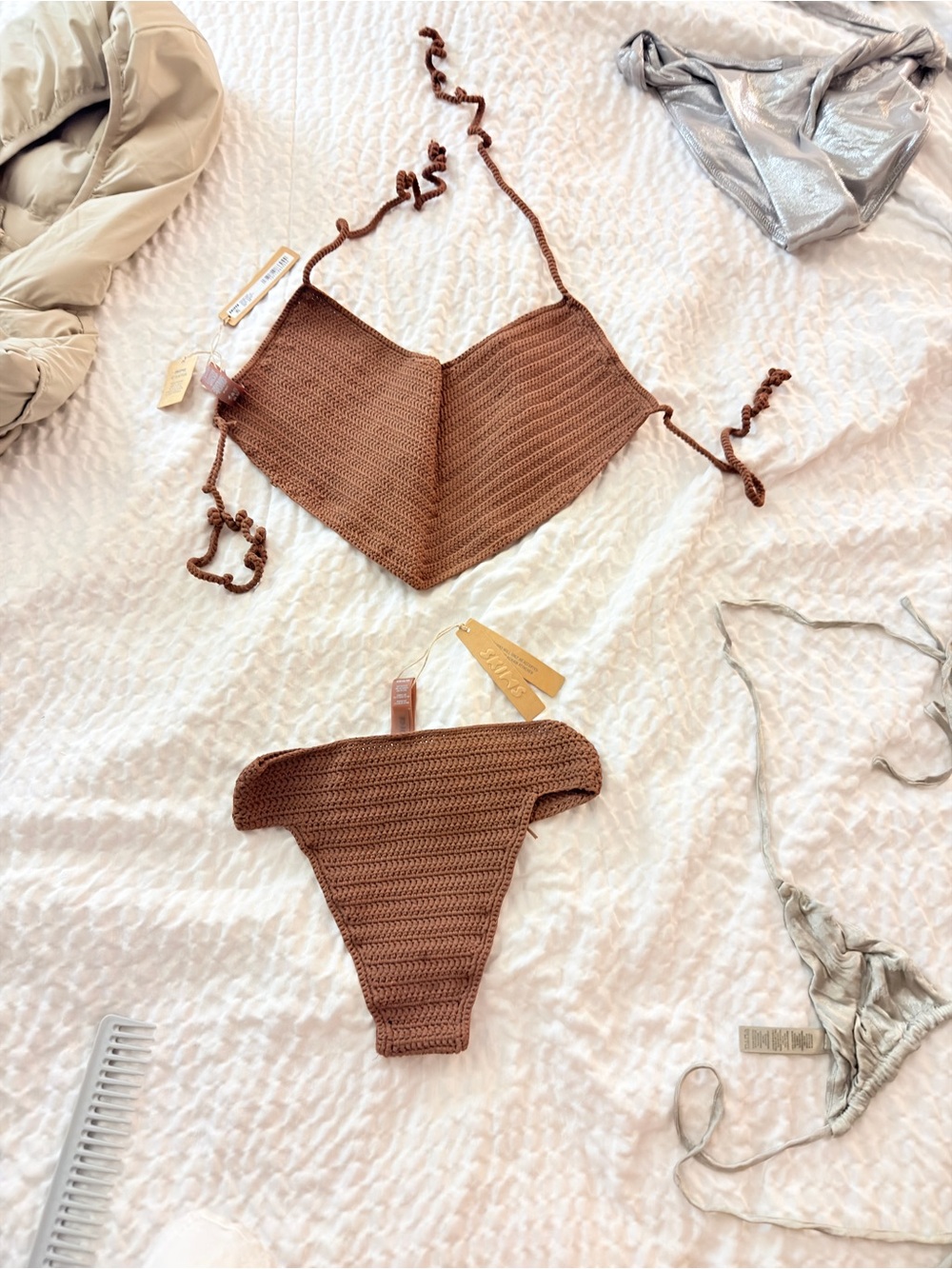 Skims women crochet swim bikini bottom XS and handkerchief top